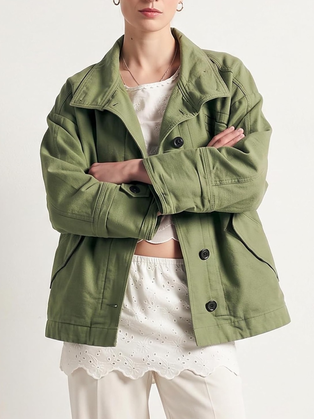 NWT Ainangua Amazon Washed Canvas Oversized Bomber Jacket in Green $54.99